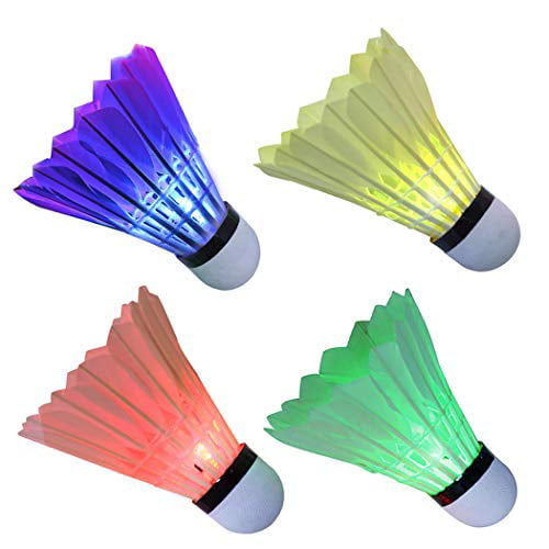 1-4pcs Colorful LED Badminton Shuttlecock Ball Feather Glow Outdoor Sport White 